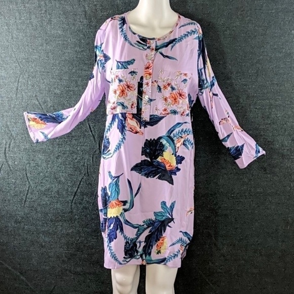 Fig & Flower Rayon Bold Floral Shirt Dress - Picture 1 of 8